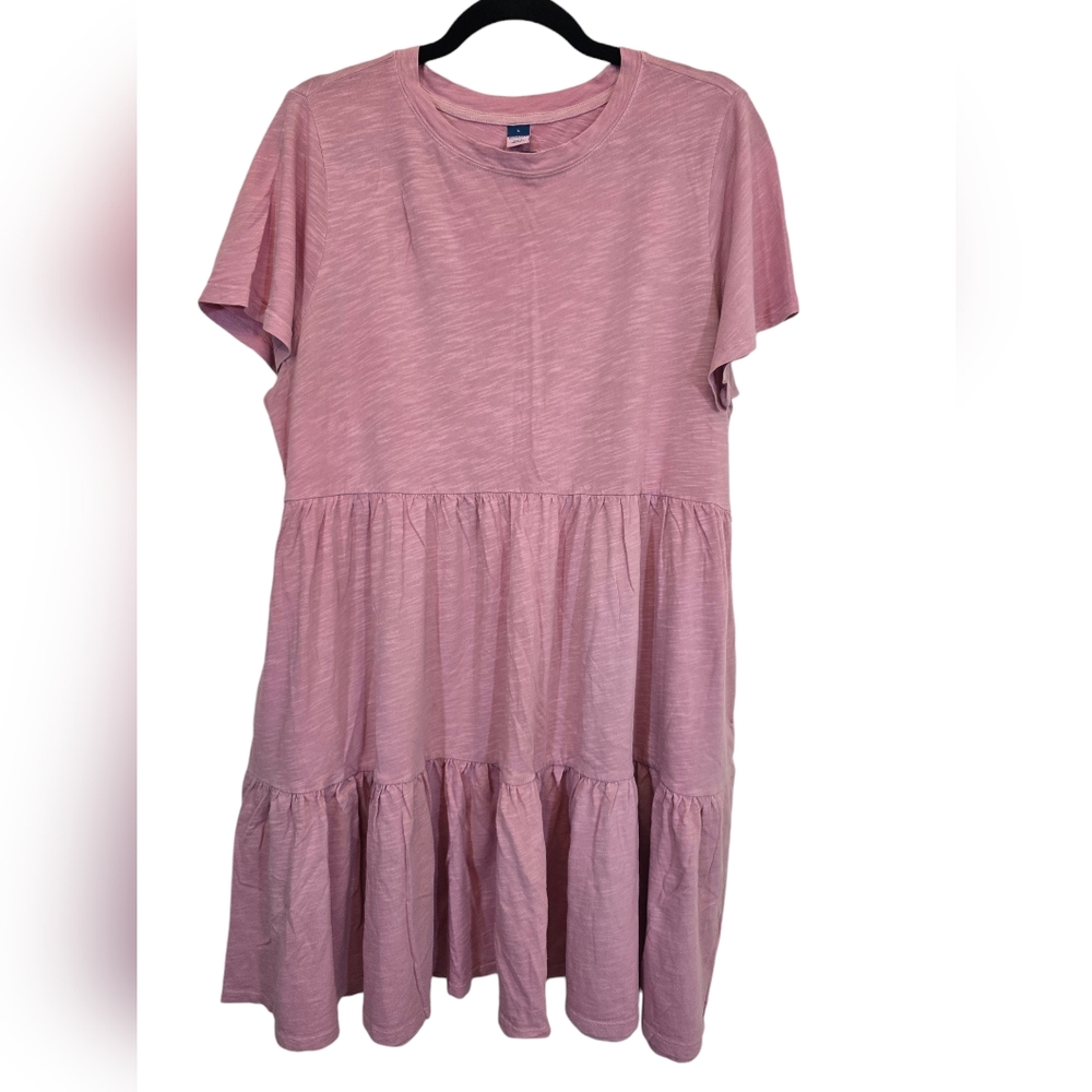 Old Navy Large 100% Cotton Short Sleeve Round Neck Swing Tiered Dress Pockets